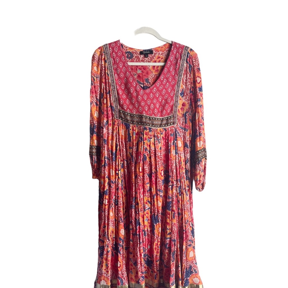 RD & Koko - Bohemian Rayon Dress with metallic Ribbon and embroidery